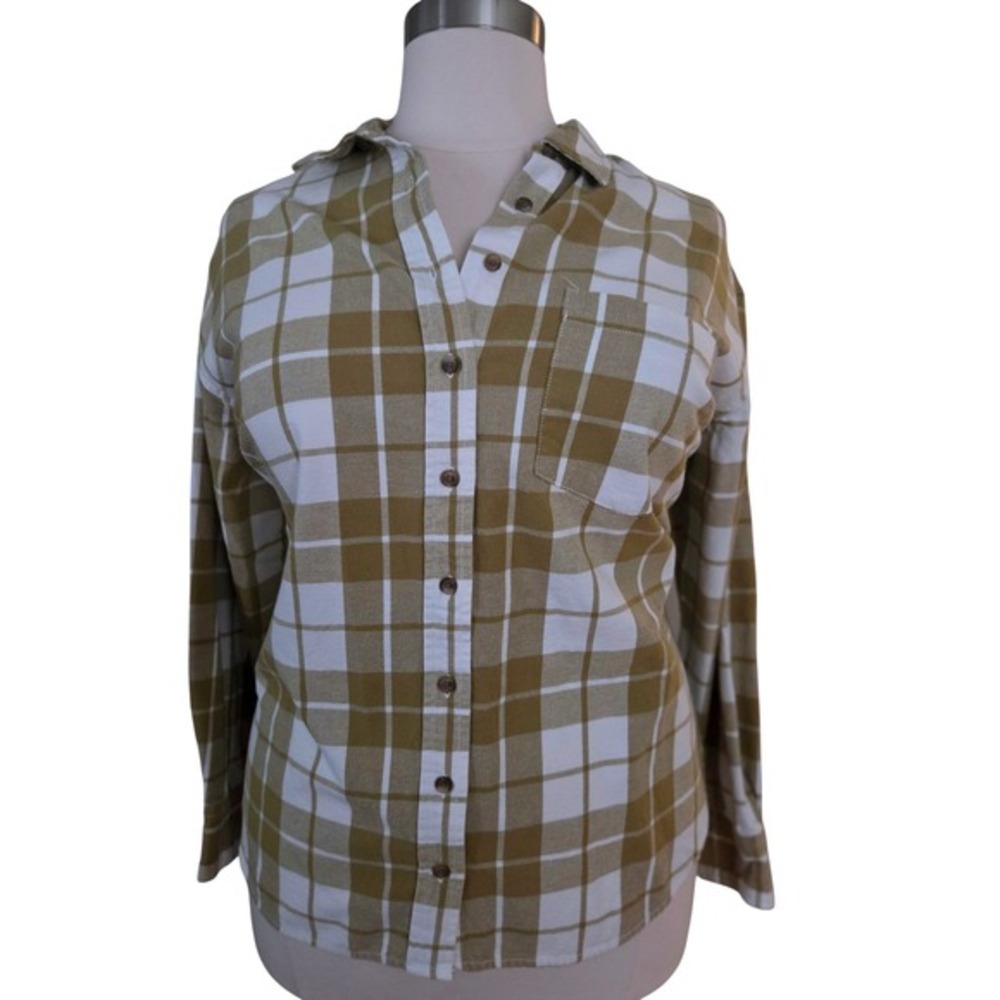 Universal Thread  XXL Mustard Yellow Plaid Flannel Button Down Shirt 100% Cotton